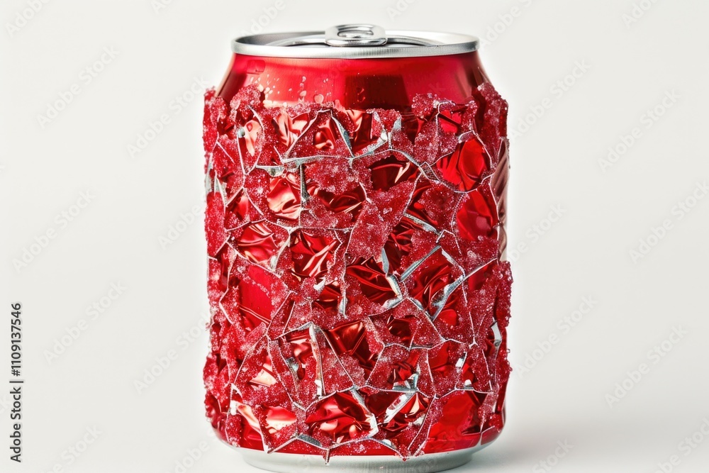 Aufkleber a can of soda wrapped in red and silver foil, suitable for use in advertising, packaging design or a