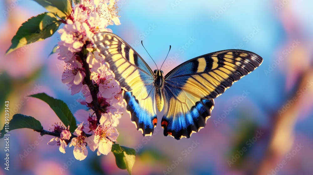 Poster a butterfly perched on a tree branch