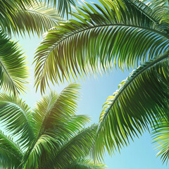 Fototapeta premium Tropical Palm Tree Fronds Summer Vacation Background