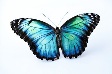 Obraz premium A blue and black butterfly perched on a white surface
