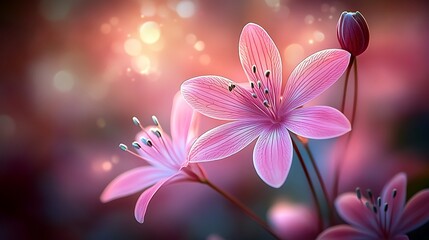 Two delicate pink flowers with blurred bokeh background.