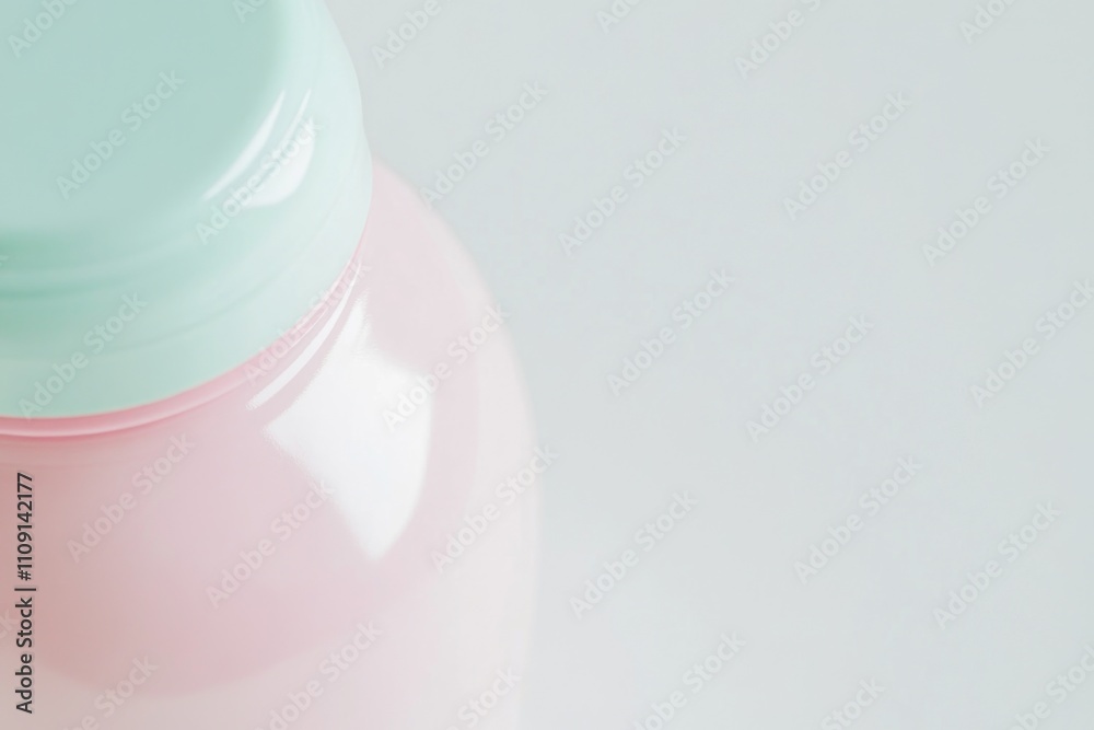 Poster a close-up of a pink bottle with a green lid, suitable for use in product photography or as an icon