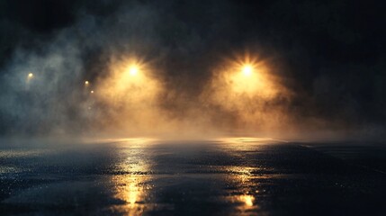 Abstract Empty Street Scene Background with Colorful Spotlights