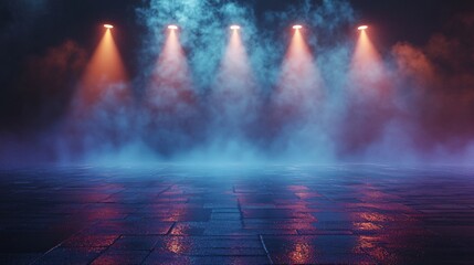 Empty Street Scene Background with Abstract Spotlights