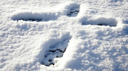 Cross formed by intersecting footprints in freshly fallen snow under a clear sky.