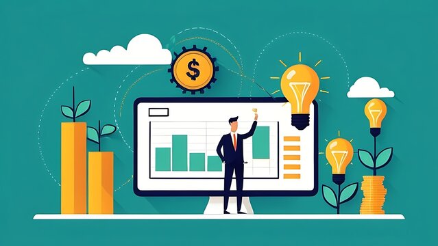 Entrepreneurial success, financial growth, startup ecosystem, flat design