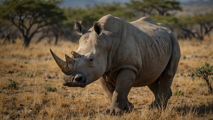 Obraz premium White rhinoceros in the wild.