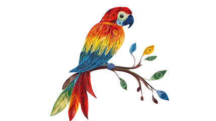 Fototapeta premium Vibrant Colorful Parrot Paper Quilling Art in Tropical Setting