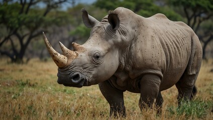 Fototapeta premium White rhinoceros in the wild.