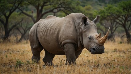 Obraz premium White rhinoceros in the wild.