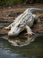 Obraz premium White saltwater crocodile (Crocodylus porosus) in the wild.