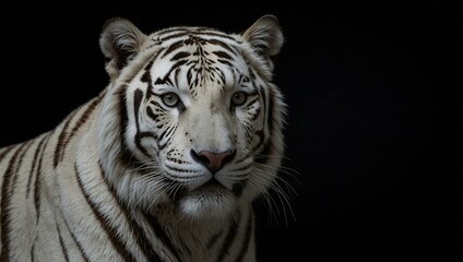 Obraz premium White tiger on a black background.
