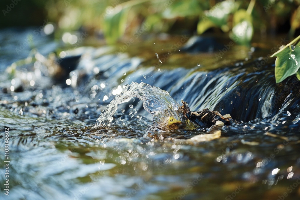 Poster a small stream of water, a close-up view with gentle ripples
