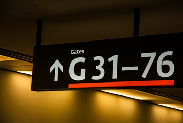 Generic airport signage in Vienna. Concept photo of travel.