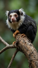 Naklejka premium White-headed marmoset perched on a branch.