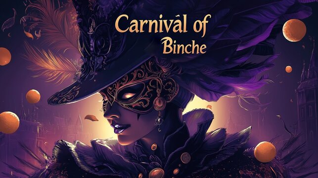 Elegant masked woman at Carnival of Binche, artistic fantasy design