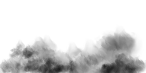 Bright black Smoke Cloud Illustration. Fantastic black smoke. Magic smoke. Smog cloud on podium or stage. Fog vapor over ground or water surface, magic haze.