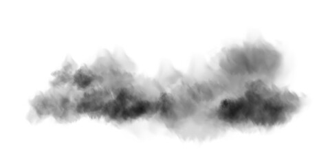 Bright black Smoke Cloud Illustration. Fantastic black smoke. Magic smoke. Smog cloud on podium or stage. Fog vapor over ground or water surface, magic haze.