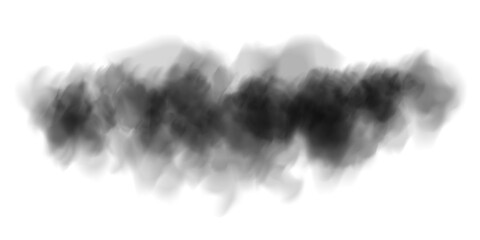 Bright black Smoke Cloud Illustration. Fantastic black smoke. Magic smoke. Smog cloud on podium or stage. Fog vapor over ground or water surface, magic haze.