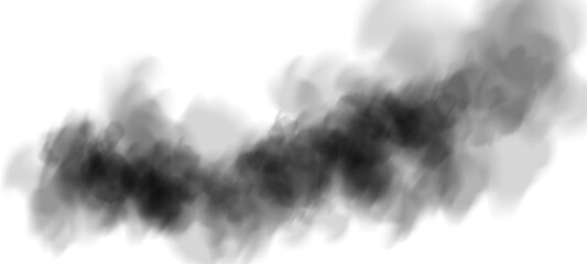 Bright black Smoke Cloud Illustration. Fantastic black smoke. Magic smoke. Smog cloud on podium or stage. Fog vapor over ground or water surface, magic haze.
