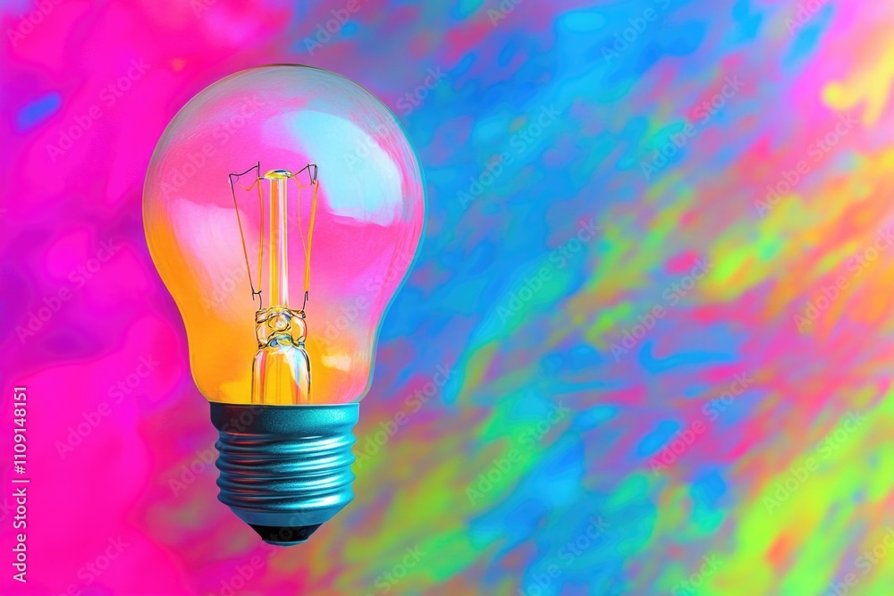 Poster a single light bulb with a vibrant background