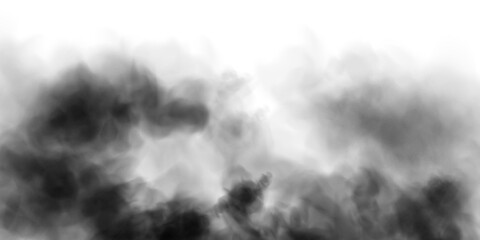 Obraz premium Bright black Smoke Cloud Illustration. Fantastic black smoke. Magic smoke. Smog cloud on podium or stage. Fog vapor over ground or water surface, magic haze. PNG.