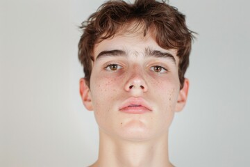 Fototapeta premium Portrait of a young person with distinctive freckles, suitable for use in illustrations or designs where individuality is important