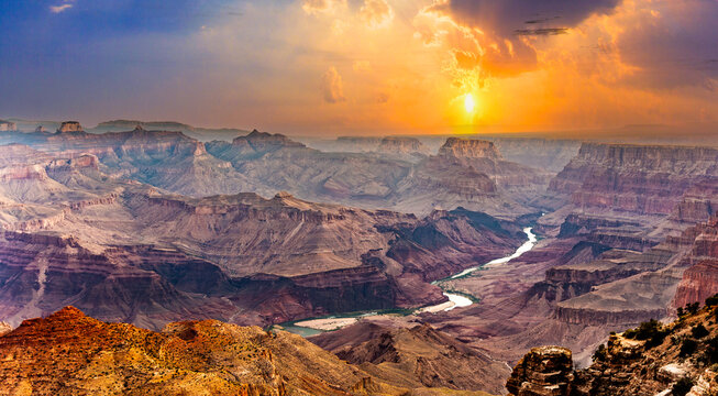 sunrise at Grand Canyon with dramatic sky