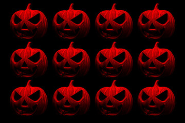 Blood red pumpkin scary faces seamless background. Concept of halloween holidays.