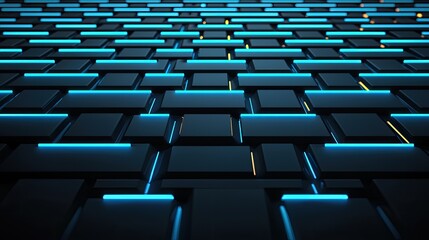 Obraz premium Abstract Dark Blue Cubes with Neon Glowing Lines Futuristic Tech Background