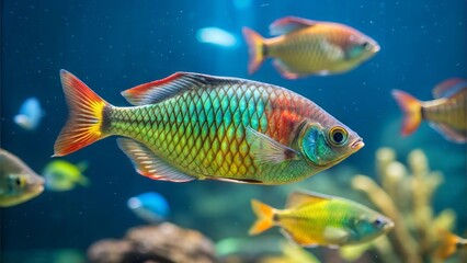 Naklejka premium Tropical Aquarium with Rainbowfish in Focus