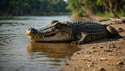 Fototapeta premium Wild crocodile on the riverbank.