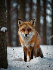 Obraz premium Wild fox in a winter forest.