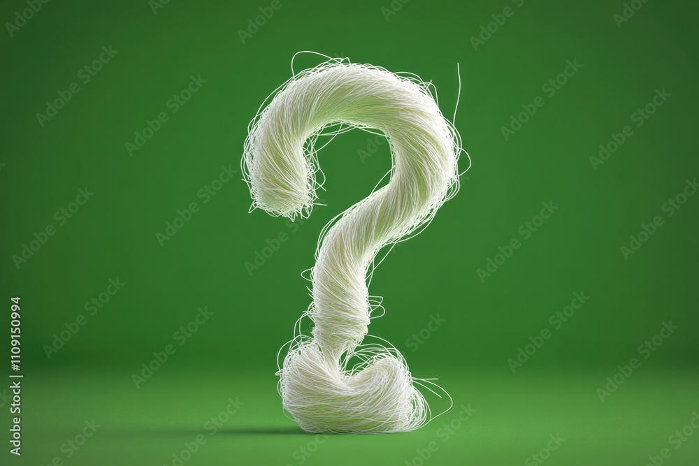 Poster a creative handmade question mark made from yarn on a textured green surface