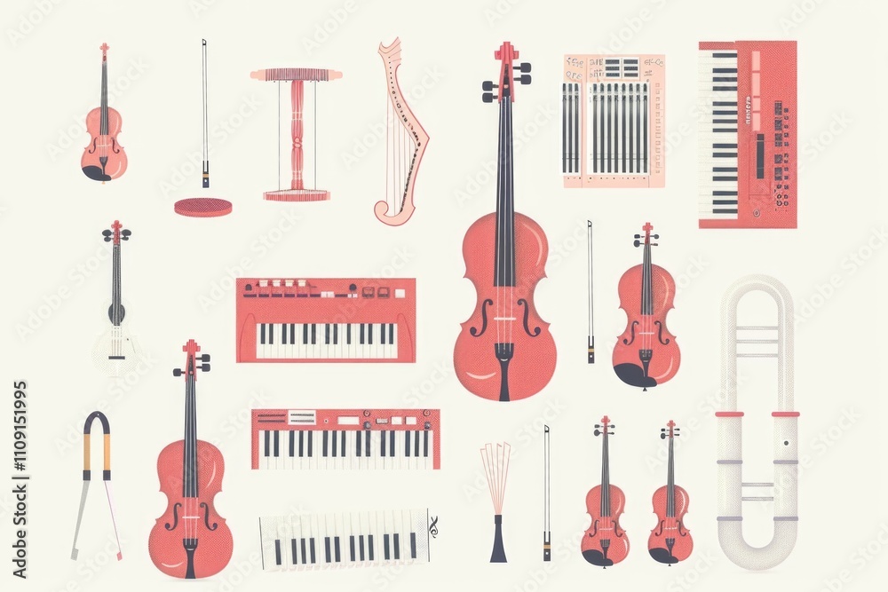 Poster a collection of various musical instruments on display, perfect for use in music or education settin