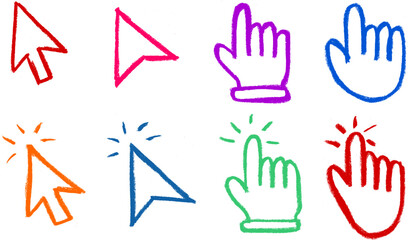 Mouse Cursors Crayon Chalk Drawing Vector Set