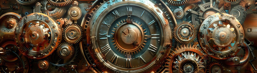 Obraz premium Steampunk Carnival: Steampunk carnival colors like steam engine copper, mechanical gear brass, and clockwork silver create a steampunk carnival theme