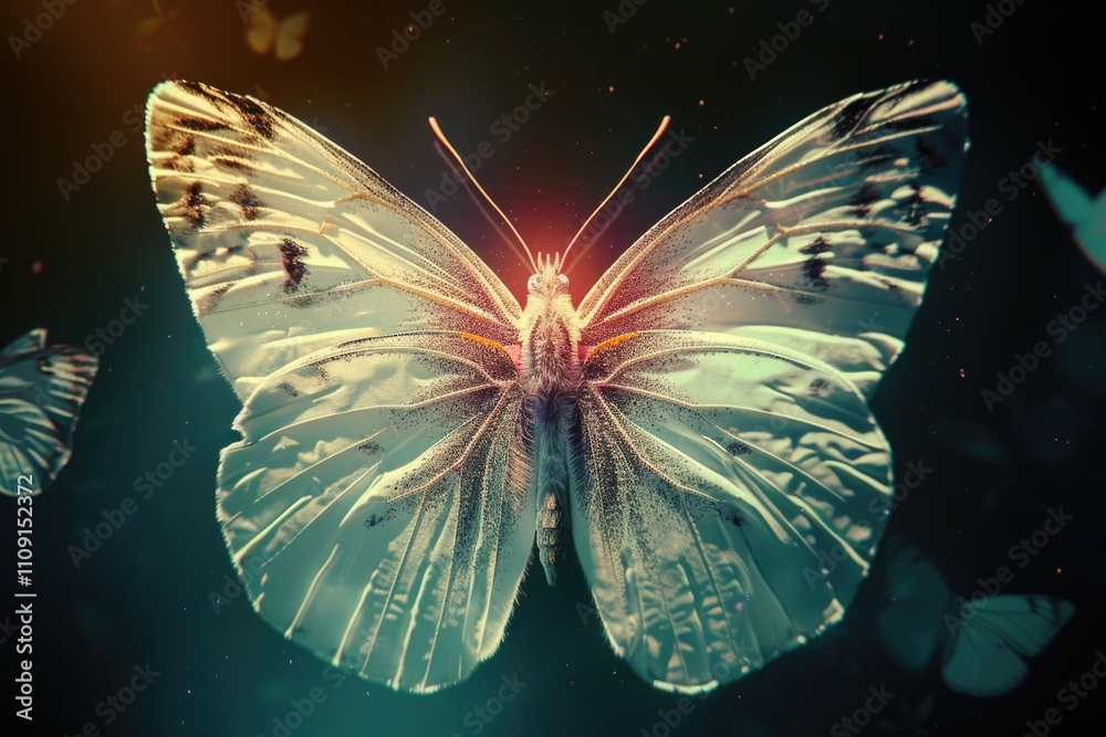Poster a close-up shot of a white butterfly with distinctive black spots on its wings, ideal for use in nat