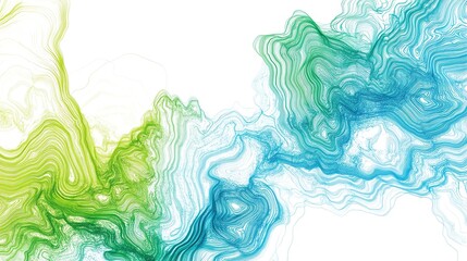Fototapeta premium Abstract flowing wave design with blue and green gradient lines on a light background, creating a minimalist and dynamic artistic composition