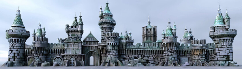 Obraz premium Fantasy Castle: Fantasy castle colors like castle stone gray, dragon scale green, and knight's armor silver create a fantasy castle theme