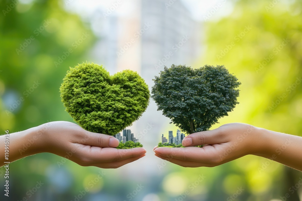 Poster two hands embracing a tree with a heart shape, symbolizing love and connection