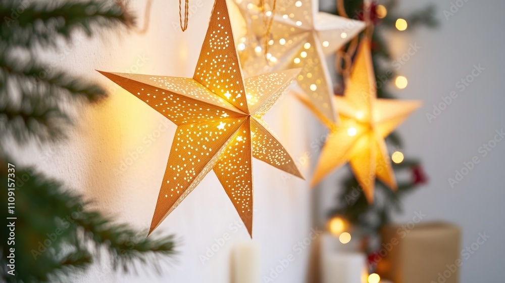 Poster a close-up shot of a star decoration on a wall, suitable for use in interior design or event plannin