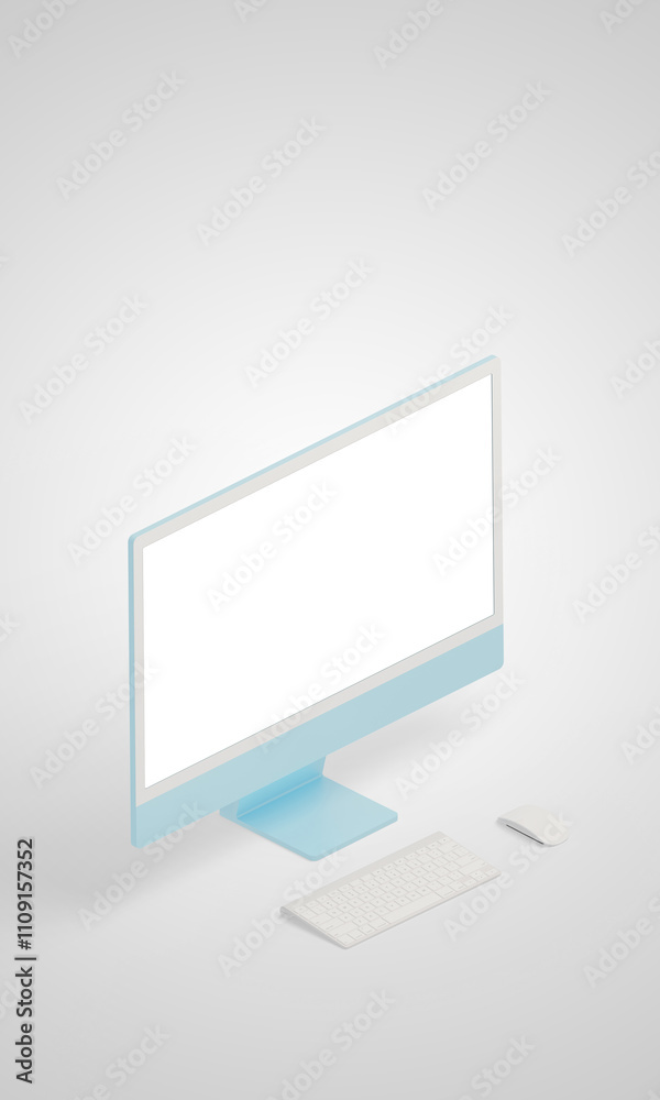 Poster Isometric computer display with an isolated screen, designed for showcasing creative mockups, versatile apps, and clean layouts in a modern context