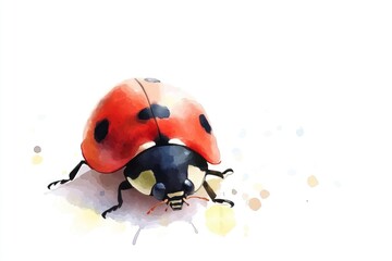 A single ladybug sitting on a white background