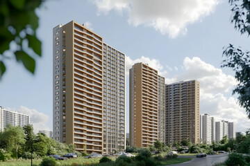 Modern Apartment Buildings 3D Illustration