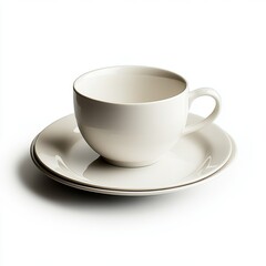 Modern Artisanal White Cup and Saucer on Clean Background