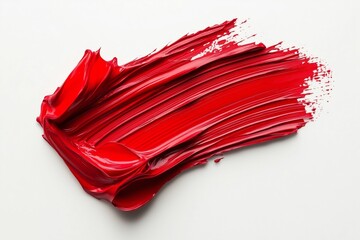 Isolated stroke of red oil paint on white background. Photorealistic volumetric stroke of red...