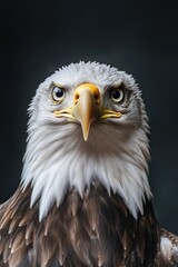 Fototapeta premium A close-up shot of a bald eagle's face on a black background
