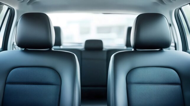 The front seats and headrests in this modern car interior are incredibly comfortable, with sleek black leather upholstery and an elegant design perfect for a luxurious ride