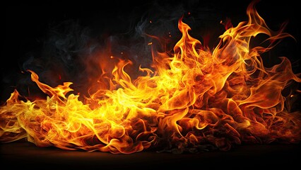 Fototapeta premium Surreal Fire Flames Burst on Black Background for Stunning Banner Backdrop in Brazil - Captivating Texture and Fiery Visuals